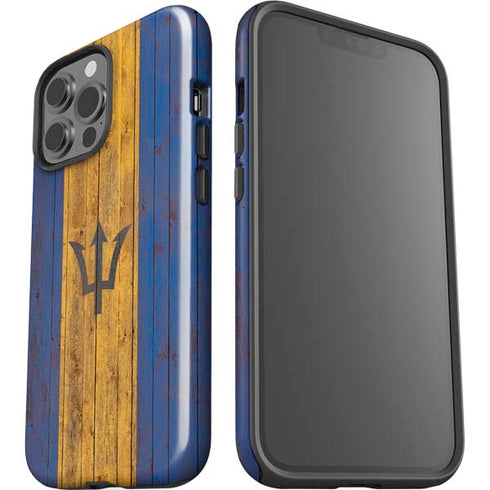 Barbados Flag Dark Wood iPhone 13 Pro Max Impact Case